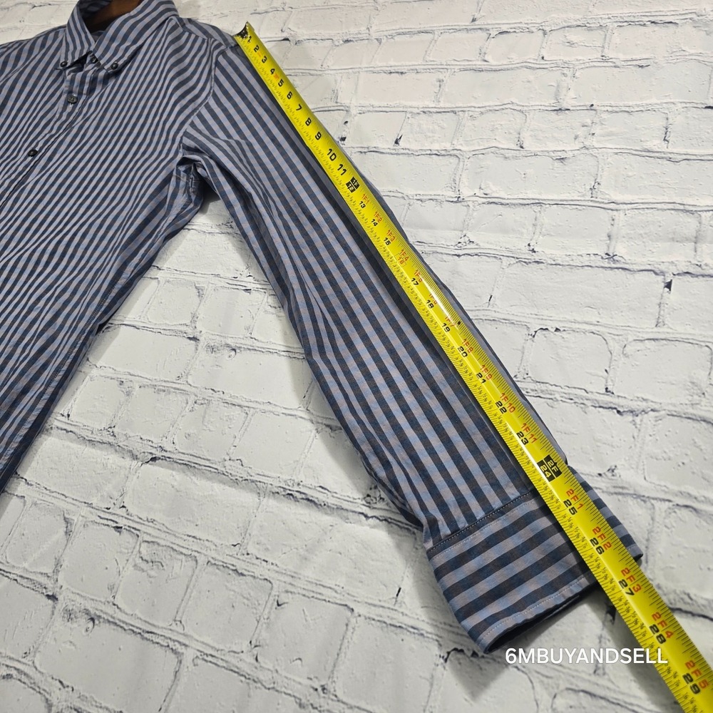 Michael Kors Mens Slim Fit Gingham Button Down Shirt Blue Grey CS04CK87VC Large - Picture 6 of 12